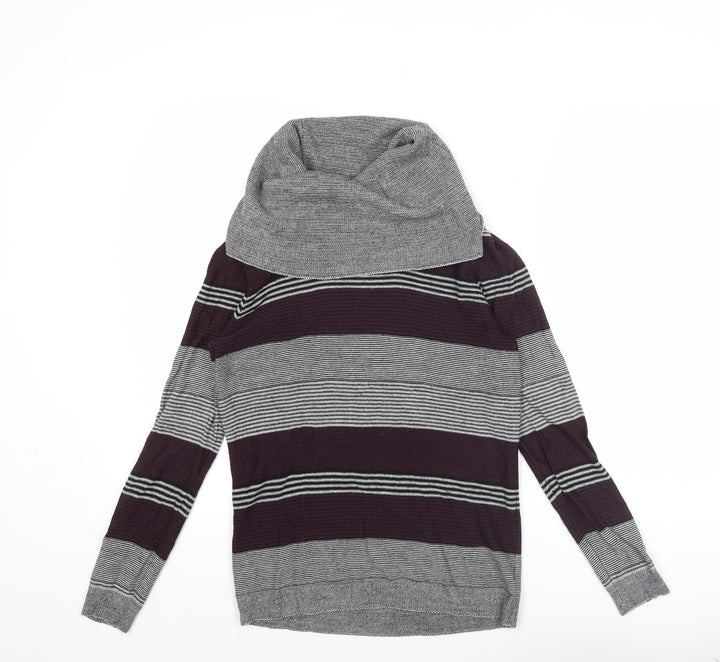 Jeanswest Women’s Grey Purple Striped Cowl Neck Jumper Size M