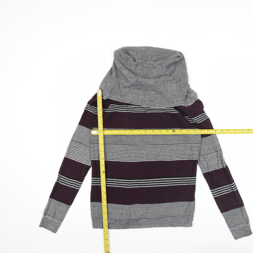 Jeanswest Women’s Grey Purple Striped Cowl Neck Jumper Size M