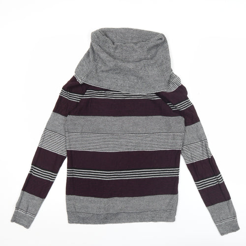 Jeanswest Women’s Grey Purple Striped Cowl Neck Jumper Size M
