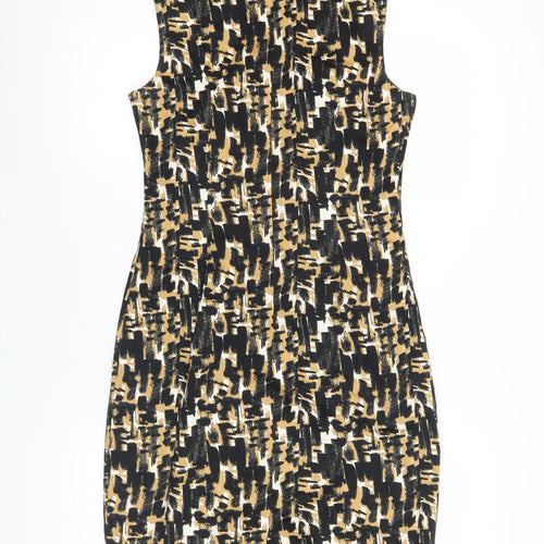 F&F Women’s Black Beige Bodycon Dress Size 10 Sleeveless Ruched