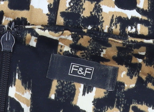 F&F Women’s Black Beige Bodycon Dress Size 10 Sleeveless Ruched