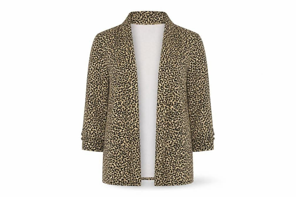 Front view of New Look Women Brown Leopard Print Open Jacket, size 8