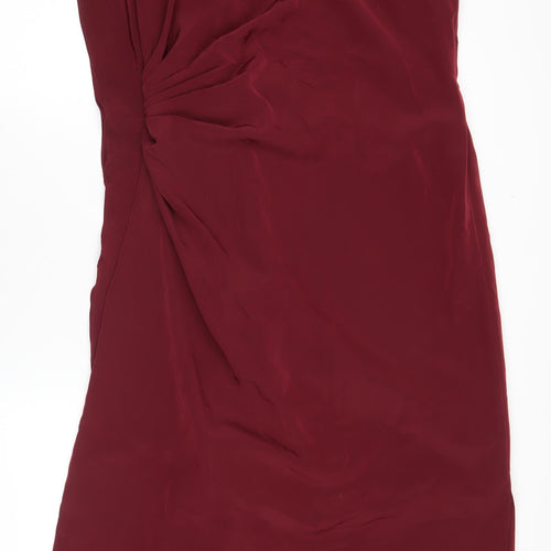 Lisa Womens Red Size 14 Sheath Cocktail Dress Ruched Sleeveless