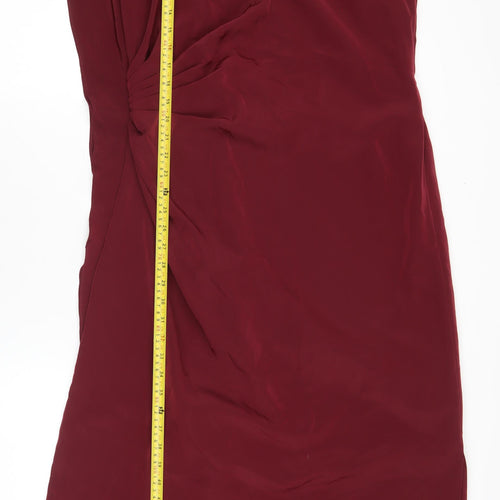Lisa Womens Red Size 14 Sheath Cocktail Dress Ruched Sleeveless
