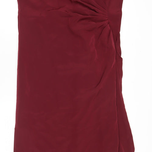 Lisa Womens Red Size 14 Sheath Cocktail Dress Ruched Sleeveless