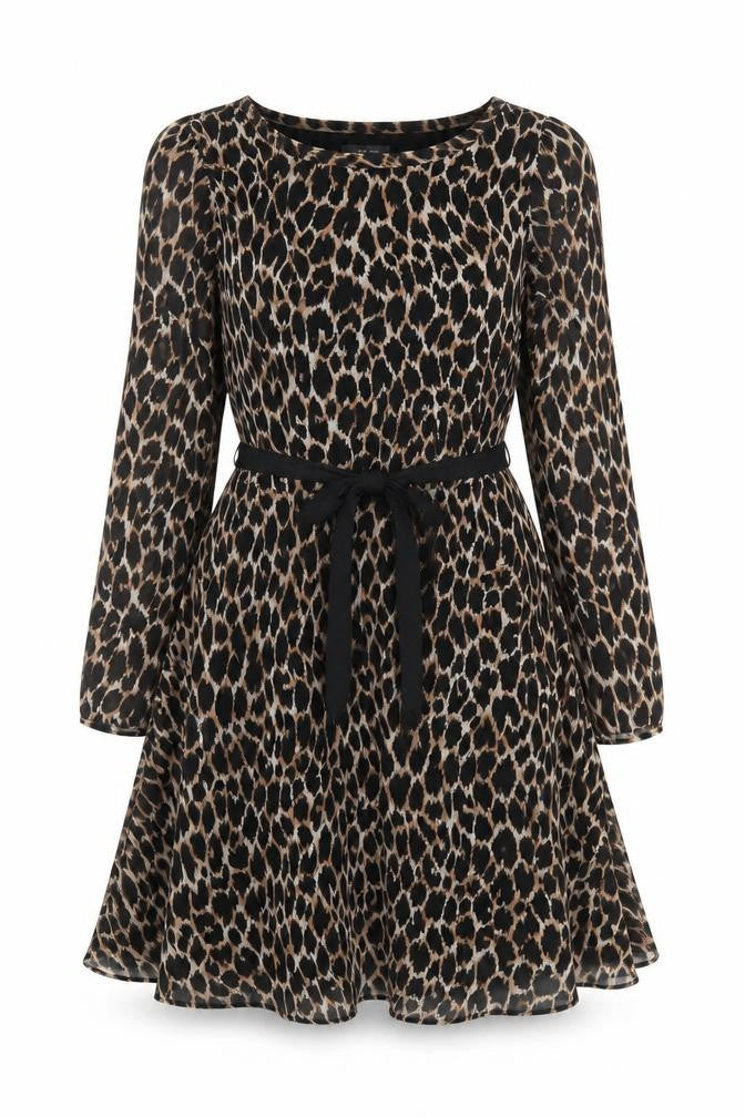Front view of Et Vous Women Brown Leopard Print Asymmetric Dress, size 10