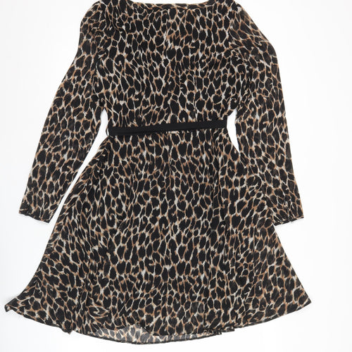 Et Vous Women Brown Leopard Print Asymmetric Dress Size 10