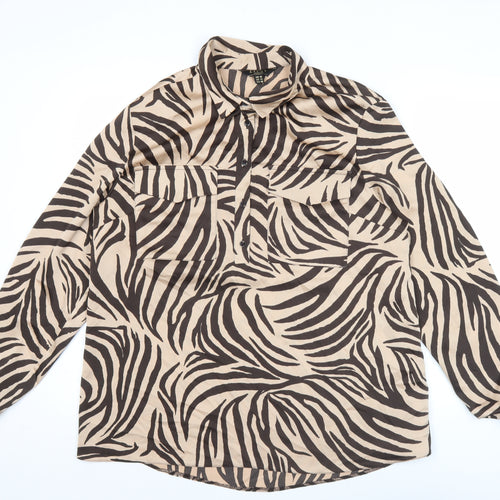 Lipsy Women’s Beige Animal Print Button-Up Blouse Size 18