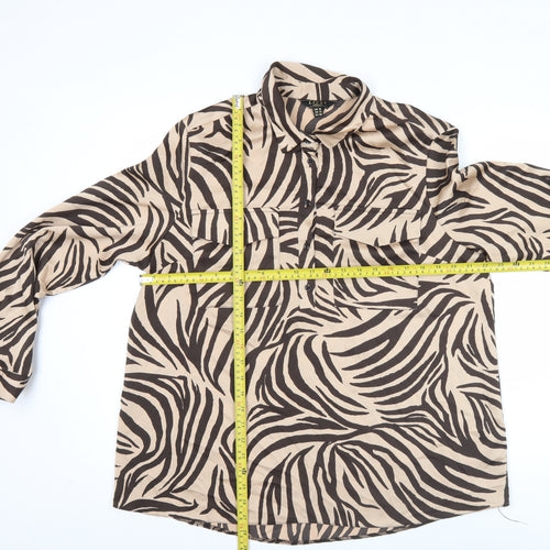 Lipsy Women’s Beige Animal Print Button-Up Blouse Size 18