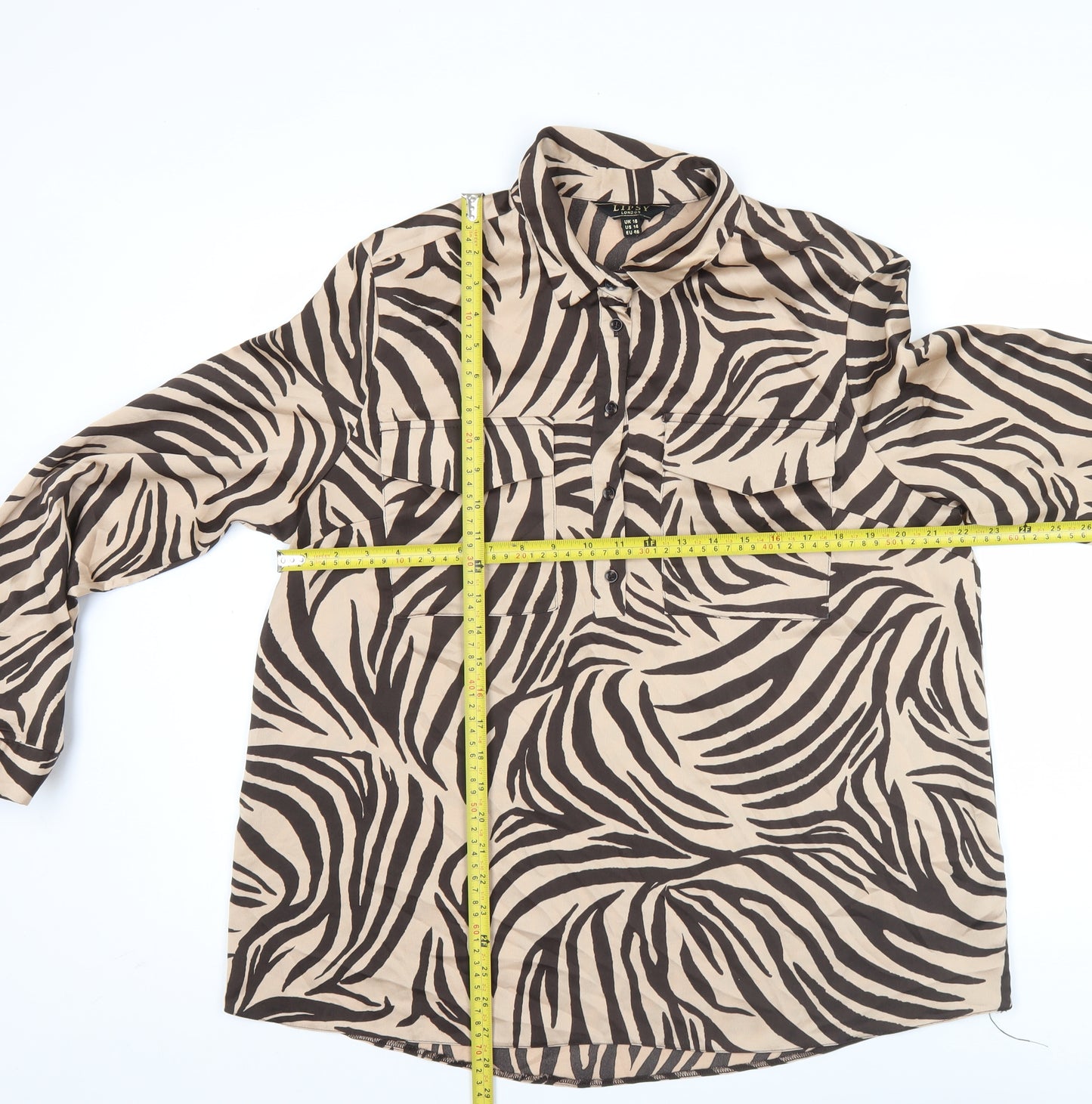 Lipsy Women’s Beige Animal Print Button-Up Blouse Size 18