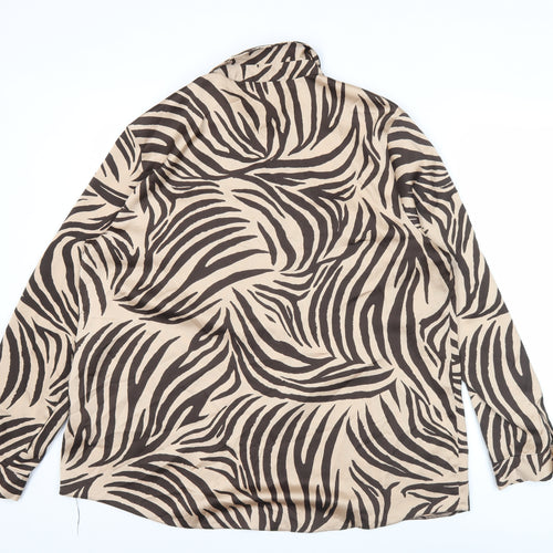 Lipsy Women’s Beige Animal Print Button-Up Blouse Size 18