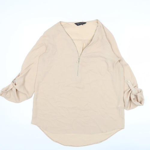 Dorothy Perkins Women’s Beige Blouse UK 12 Zip Front Tunic Top