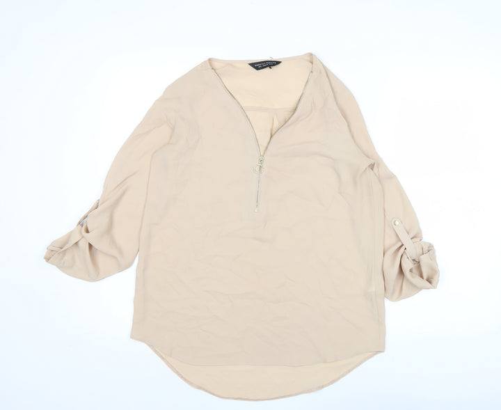 Dorothy Perkins Women’s Beige Blouse UK 12 Zip Front Tunic Top