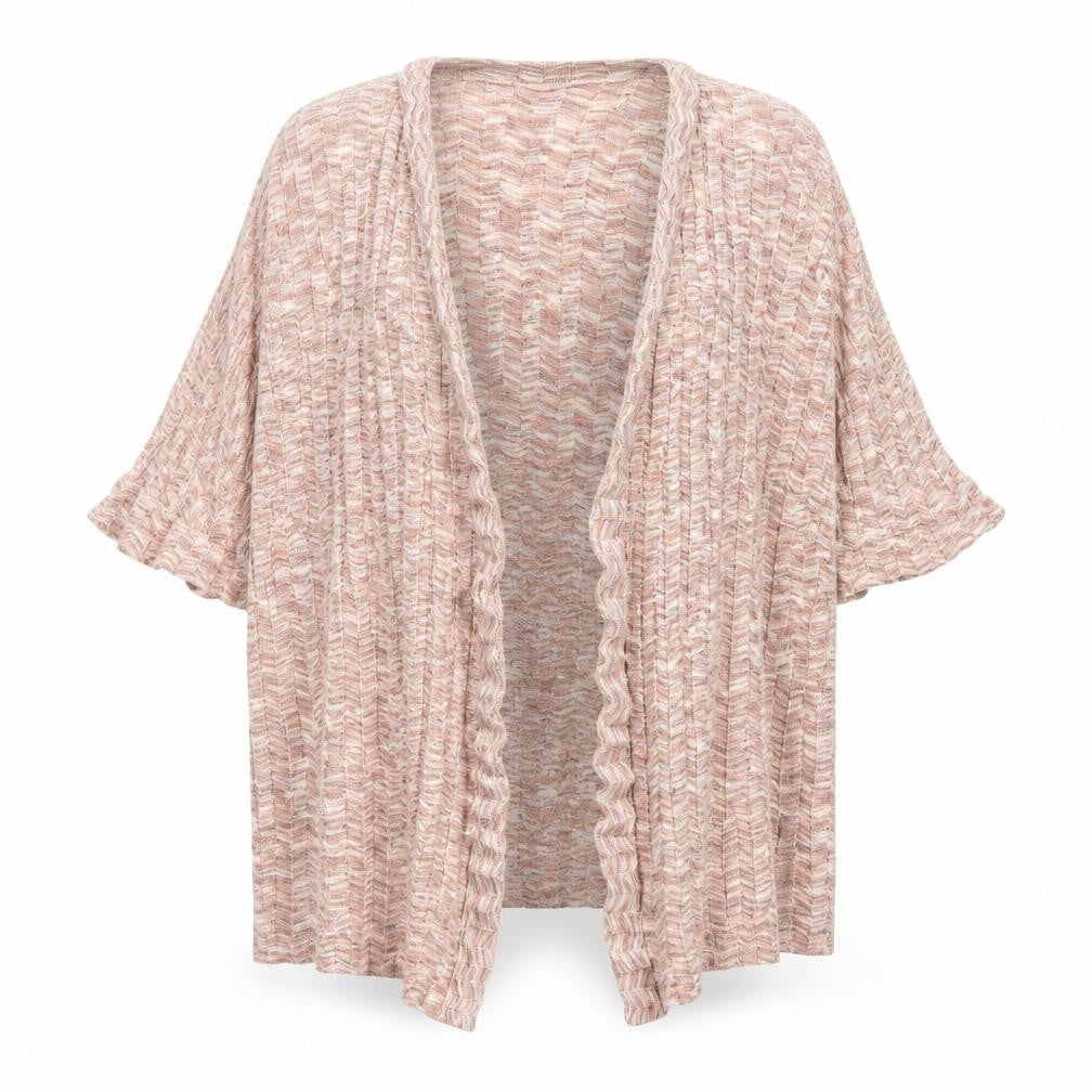 Front view of Zara Women Pink Open Knit Cardigan Medium Short Sleeve