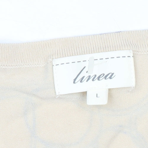 Linea Womens Beige Geometric Button Cardigan L Regular Fit
