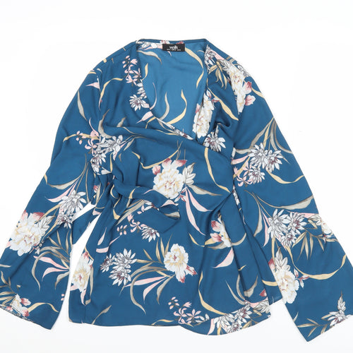 Wallis Women’s Blue Floral Wrap Blouse UK 14 Long Sleeve V-Neck