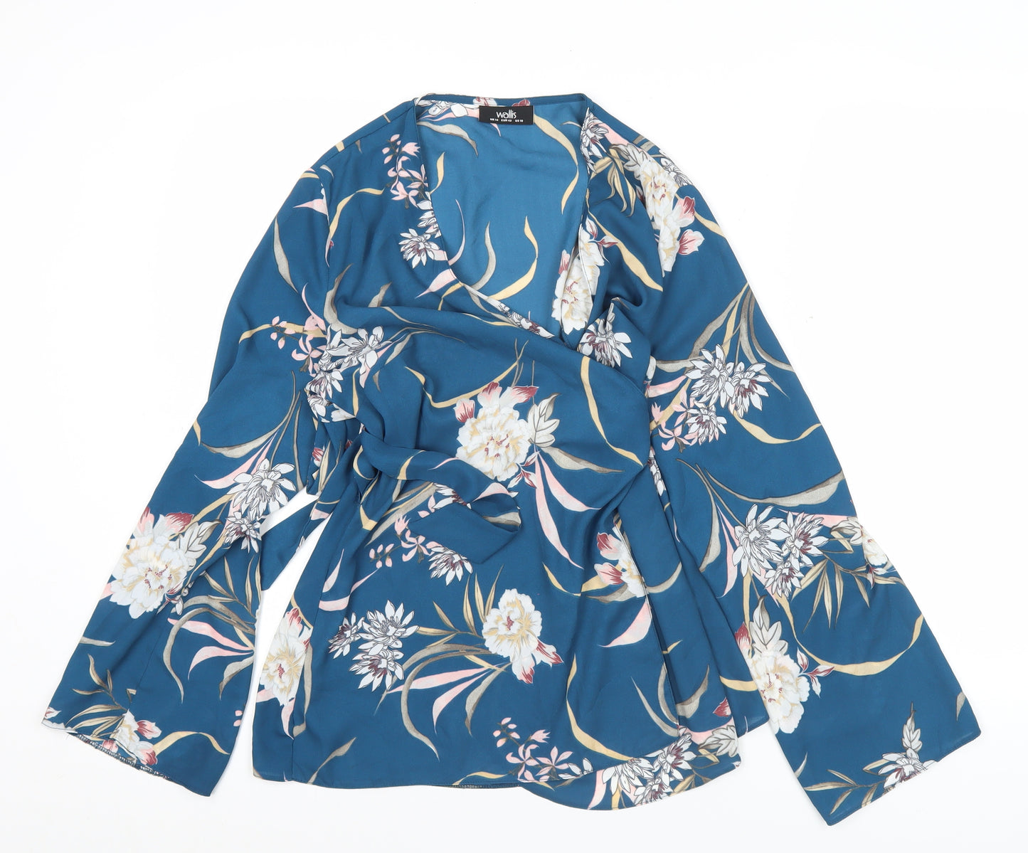Wallis Women’s Blue Floral Wrap Blouse UK 14 Long Sleeve V-Neck