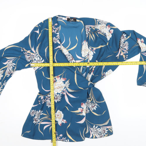 Wallis Women’s Blue Floral Wrap Blouse UK 14 Long Sleeve V-Neck