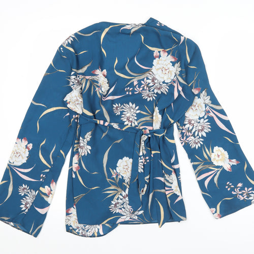 Wallis Women’s Blue Floral Wrap Blouse UK 14 Long Sleeve V-Neck