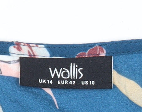 Wallis Women’s Blue Floral Wrap Blouse UK 14 Long Sleeve V-Neck