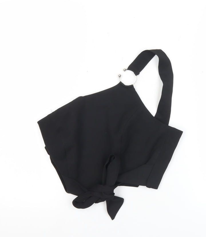 River Island Women’s Black One Shoulder Cropped Blouse Size 12 Party Top