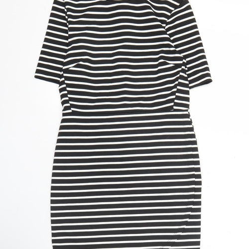 Topshop Petite Women Black Size 10 Bodycon Striped Knee Length Dress