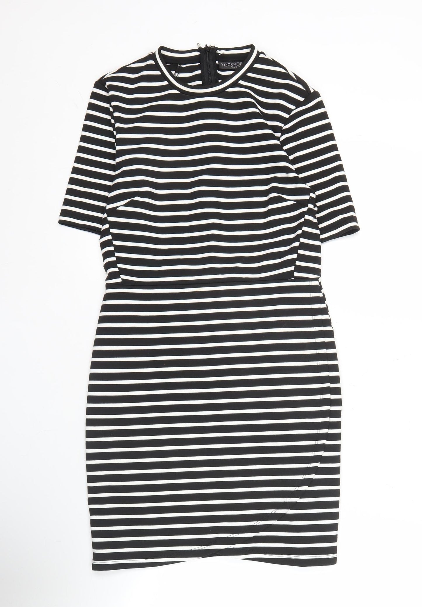 Topshop Petite Women Black Size 10 Bodycon Striped Knee Length Dress