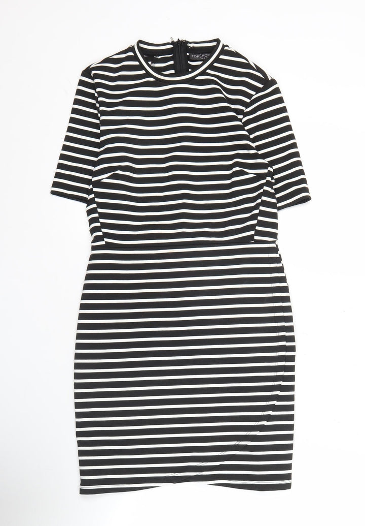 Topshop Petite Women Black Size 10 Bodycon Striped Knee Length Dress