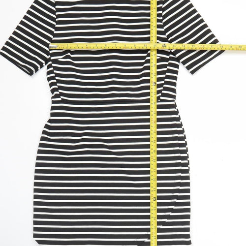 Topshop Petite Women Black Size 10 Bodycon Striped Knee Length Dress