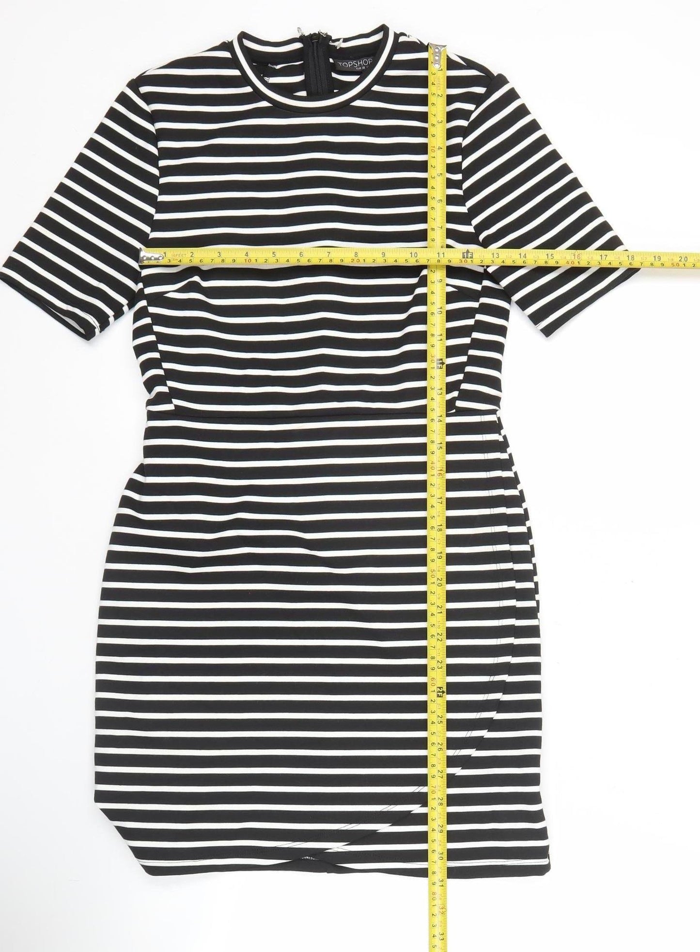 Topshop Petite Women Black Size 10 Bodycon Striped Knee Length Dress