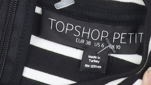 Topshop Petite Women Black Size 10 Bodycon Striped Knee Length Dress