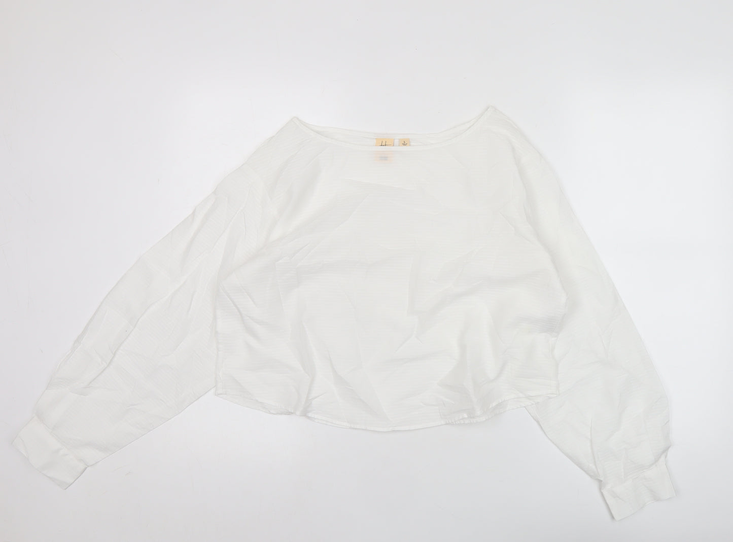 Uniqlo Women’s White Cotton Cropped Blouse L Long Sleeve Boat Neck