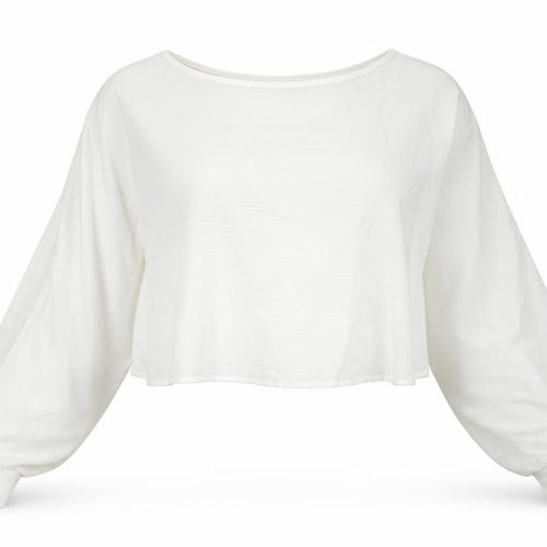 Uniqlo Women’s White Cotton Cropped Blouse L Long Sleeve Boat Neck