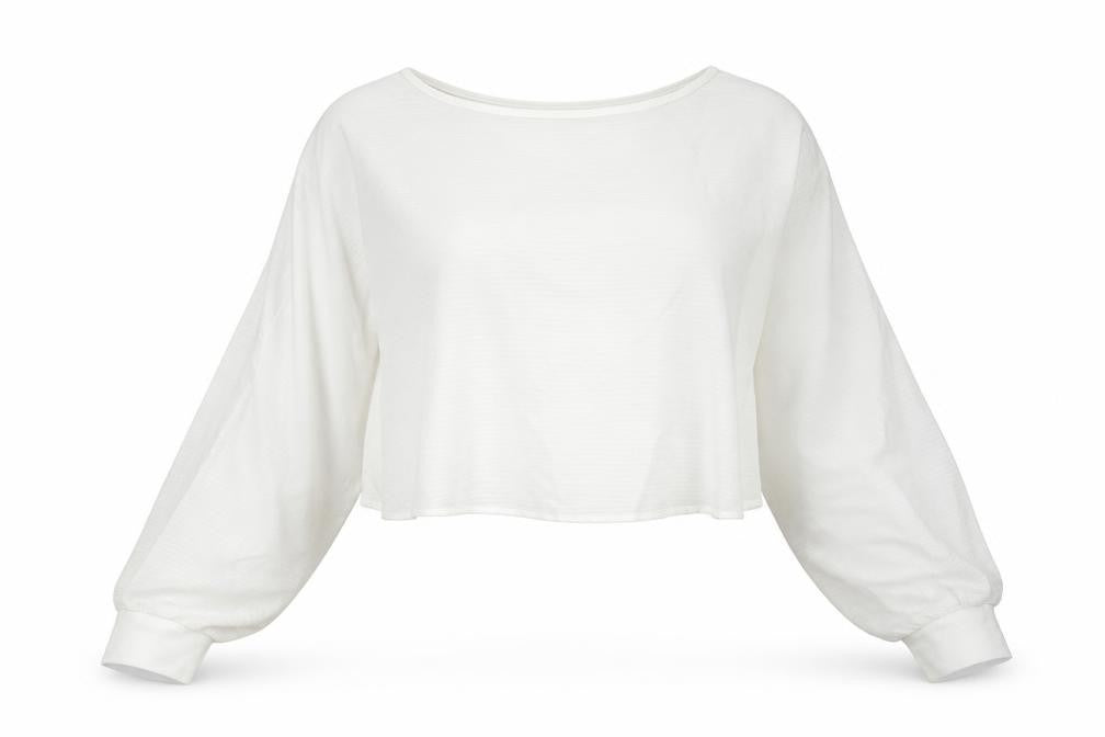 Uniqlo Women’s White Cotton Cropped Blouse L Long Sleeve Boat Neck