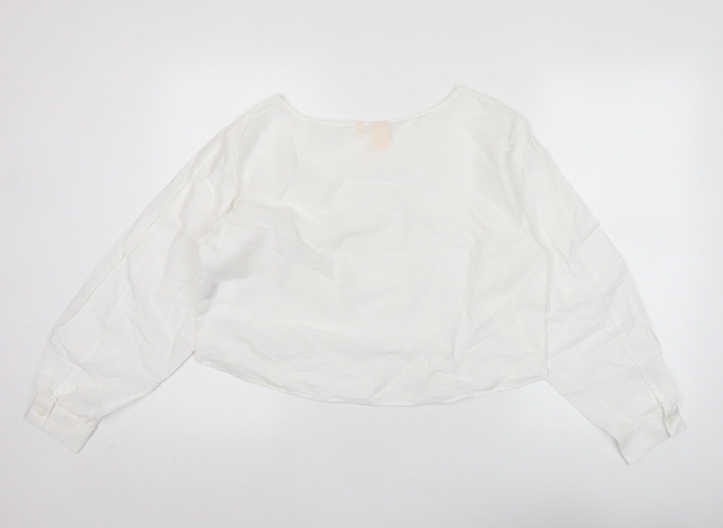 Uniqlo Women’s White Cotton Cropped Blouse L Long Sleeve Boat Neck