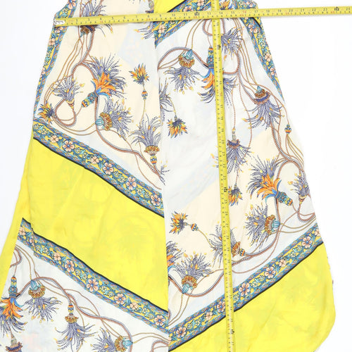 Zara Basic Women’s Yellow Multicolour Floral Midi Shift Dress Size 12