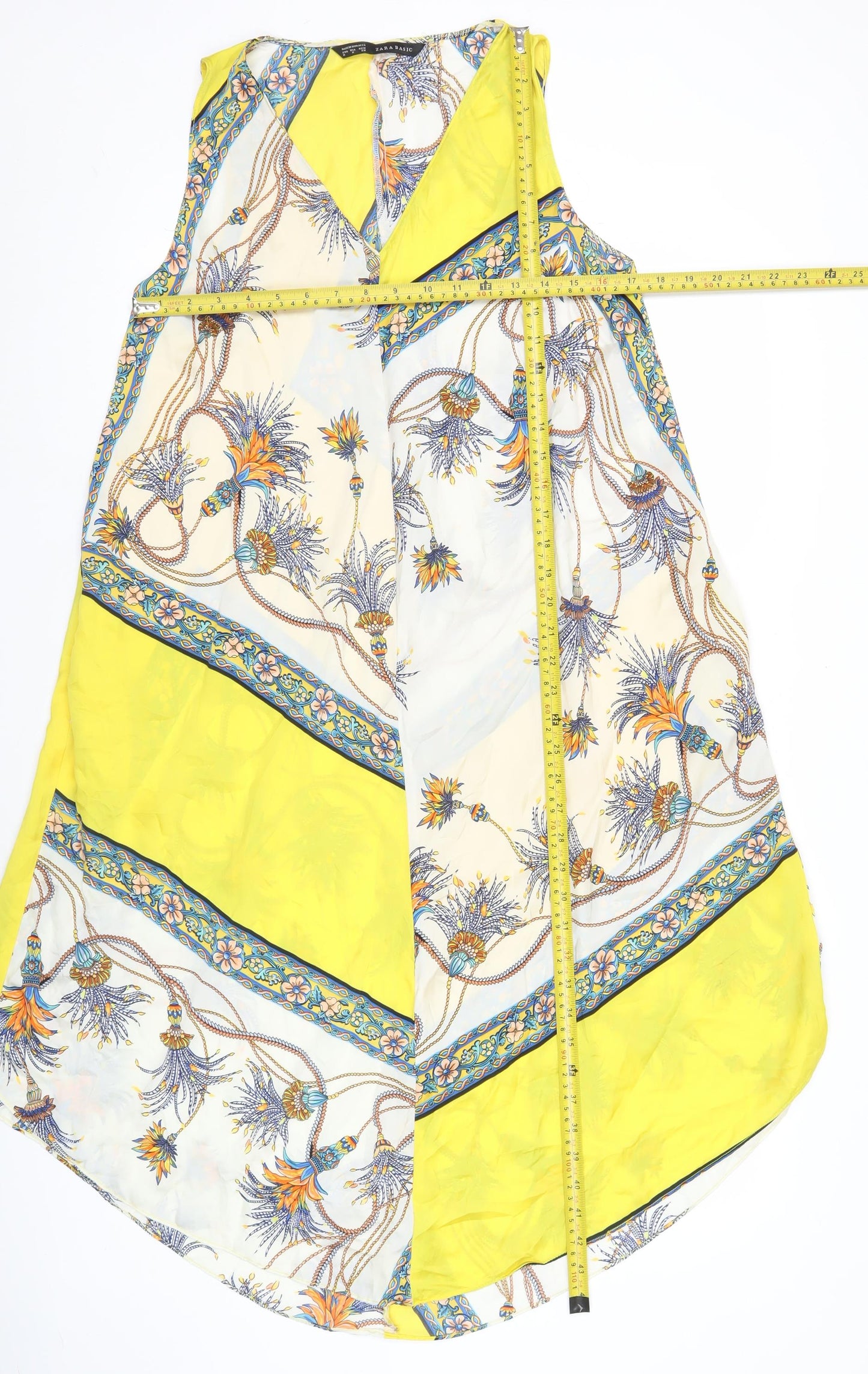 Zara Basic Women’s Yellow Multicolour Floral Midi Shift Dress Size 12