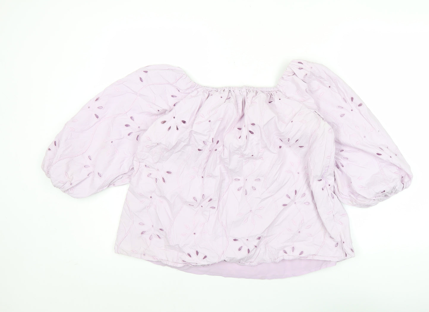 River Island Women Pink Cotton Embroidered Puff Sleeve Blouse Size 10