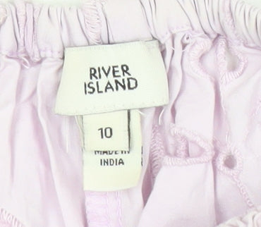 River Island Women Pink Cotton Embroidered Puff Sleeve Blouse Size 10