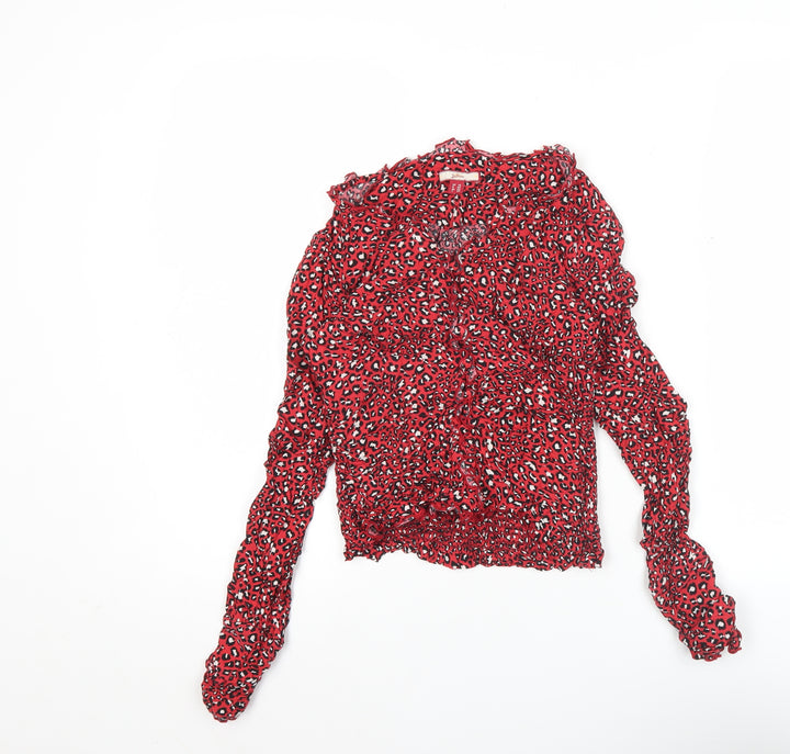 Joe Browns Women Red Animal Print Ruffle Blouse Size 10