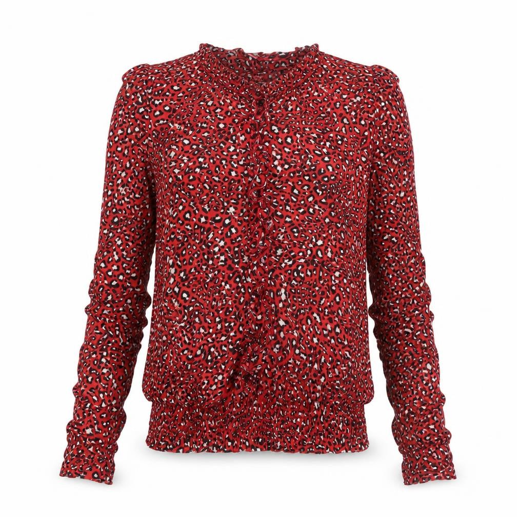Joe Browns Women Red Animal Print Ruffle Blouse Size 10