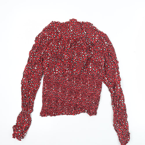 Joe Browns Women Red Animal Print Ruffle Blouse Size 10