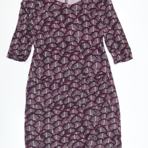 White Stuff Womens Purple Leaf Print Shift Dress Size 12 3/4 Sleeve