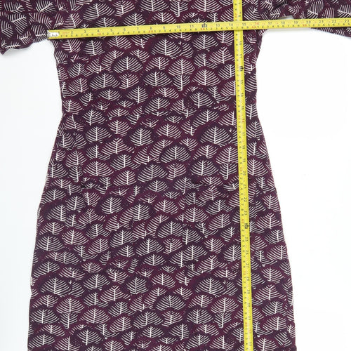 White Stuff Womens Purple Leaf Print Shift Dress Size 12 3/4 Sleeve