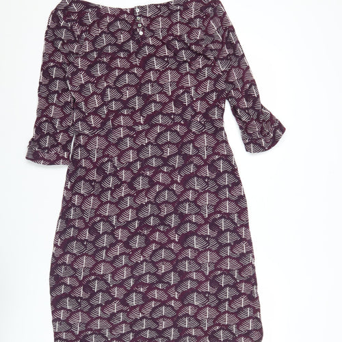 White Stuff Womens Purple Leaf Print Shift Dress Size 12 3/4 Sleeve