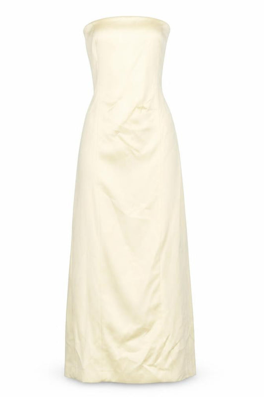 Front view of Zara Women Beige Strapless Bodycon Long Dress, size 12