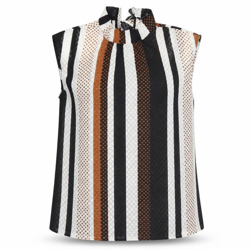 Next Women’s Petite Black Brown White Striped Bow Blouse Size 10P