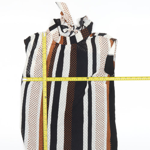 Next Women’s Petite Black Brown White Striped Bow Blouse Size 10P