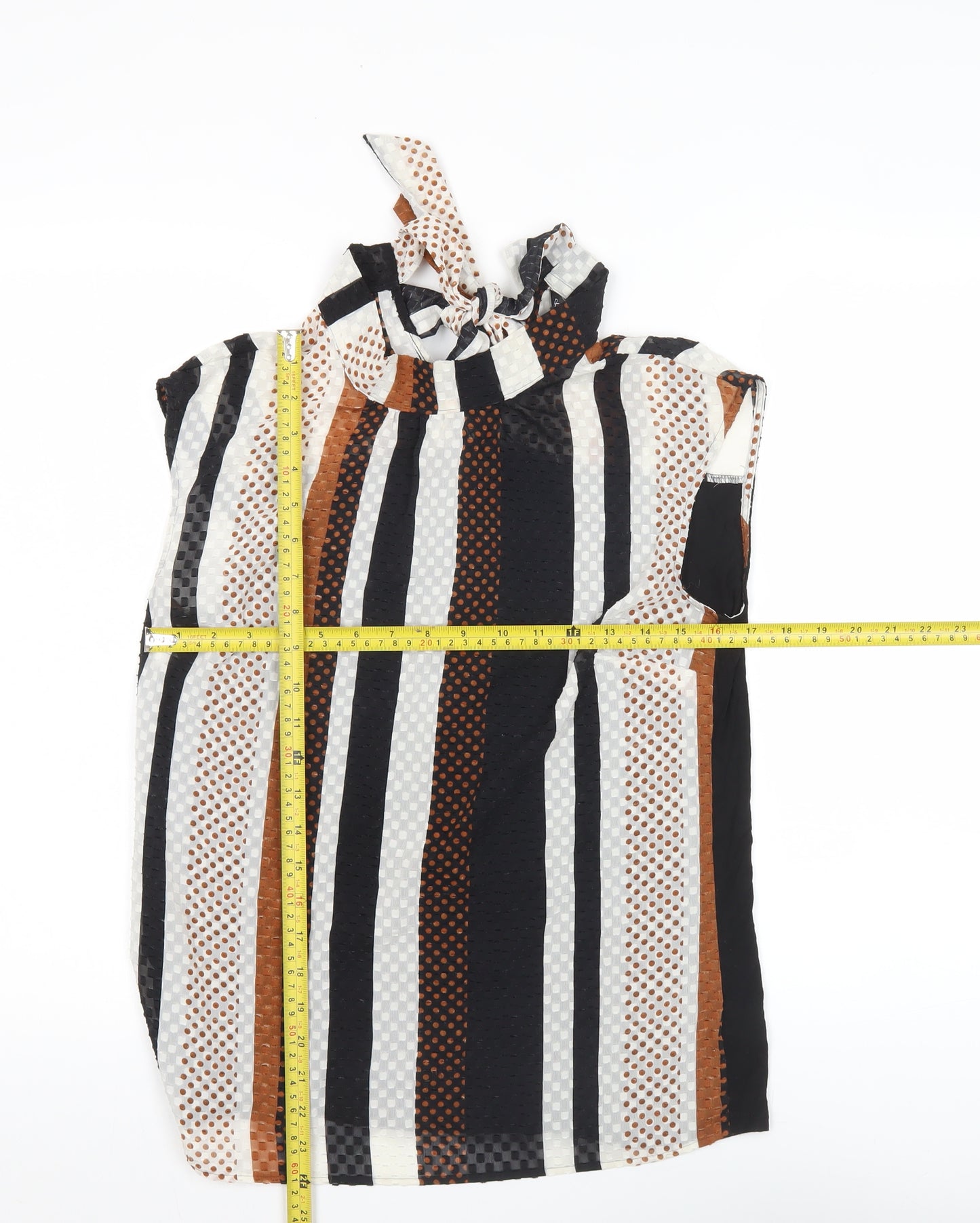 Next Women’s Petite Black Brown White Striped Bow Blouse Size 10P