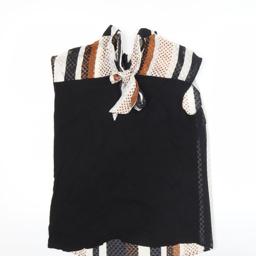 Next Women’s Petite Black Brown White Striped Bow Blouse Size 10P
